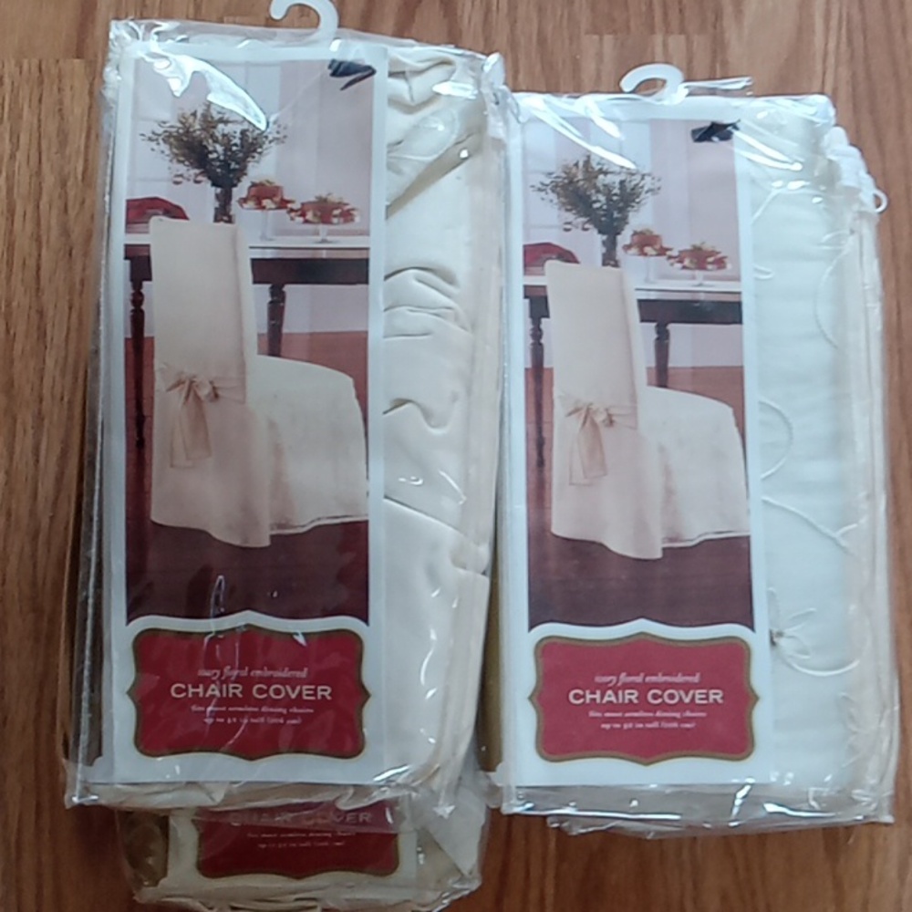 2 New Target 2003 Ivory Embroidered Floral Chair Covers fits most armless chairs